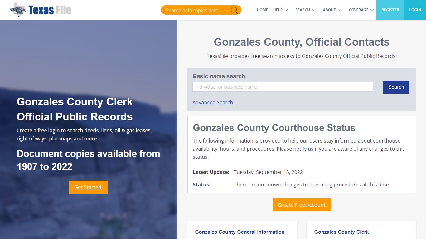 Gonzales County Clerk Official Public Records | TexasFile