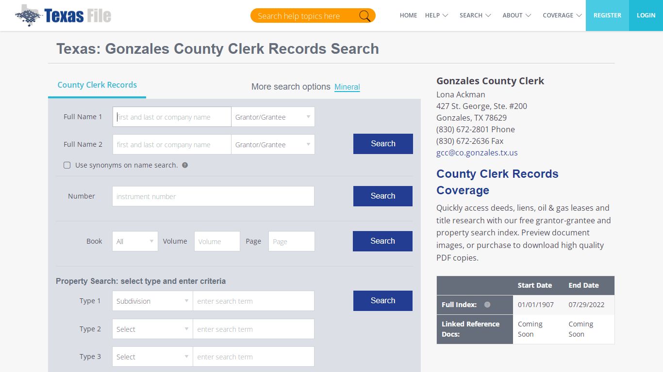 Gonzales County Clerk Records Search | TexasFile